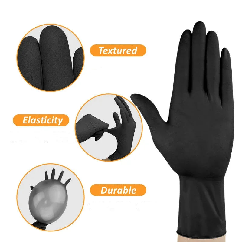10/20/50/100PCS Black Nitrile Disposable Gloves for Work Latex Free Home Cleaning Glove Textured Mechanic Tattoo Hair Dye Beauty